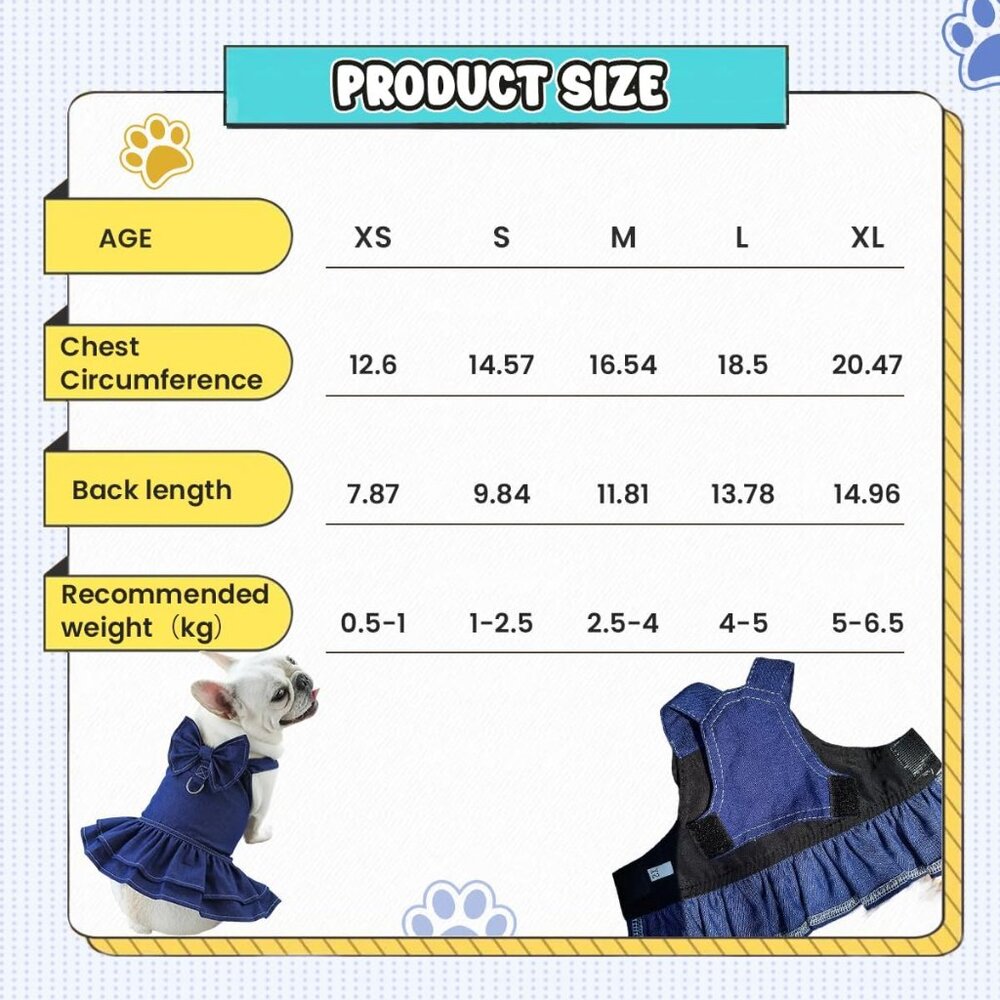 NEW Dog Denim Dresses Bow Princess Harness Dress Summer Dog Apparel with Ring - Picture 4 of 4